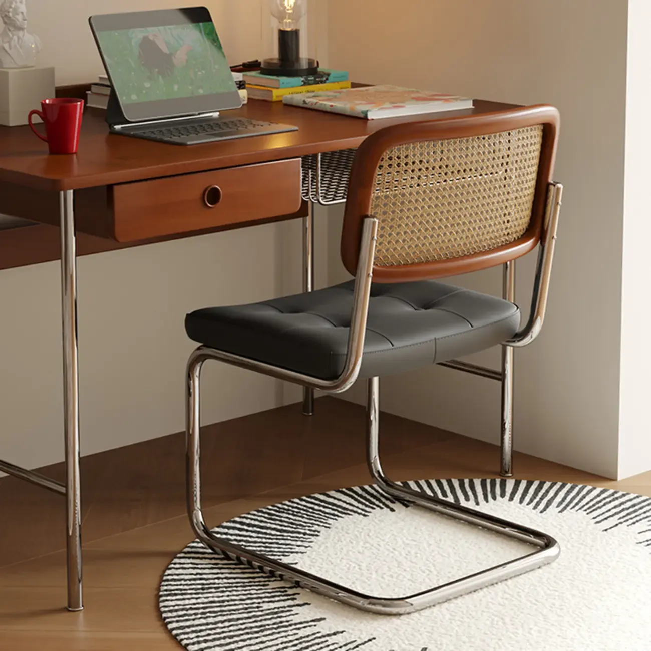 Scandinavian Tufted Leather Armless Dining Chair