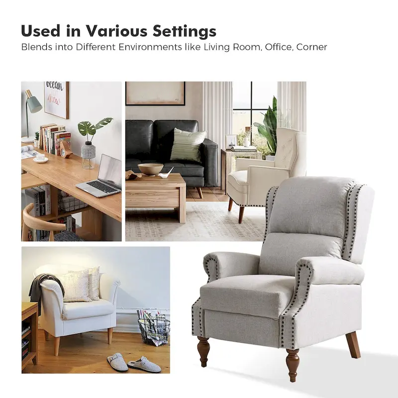 Traditional Roll Arm Manual Recliner with Solid Wood Legs