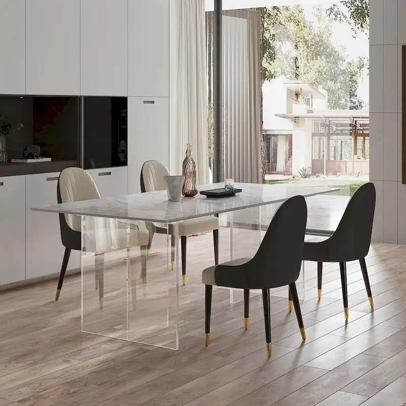 1.8 M Modern Luxurious Italian Rectangular Sintered Stone Dining Table With Acrylic Stand - 1.8M