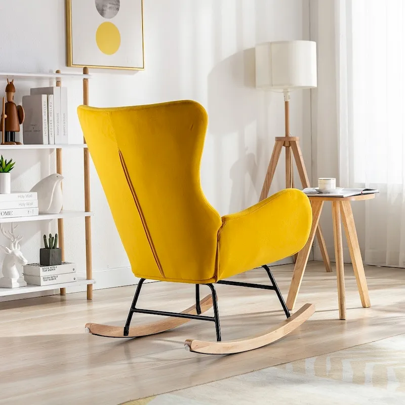 Velvet Fabric Padded Seat Rocking Chair