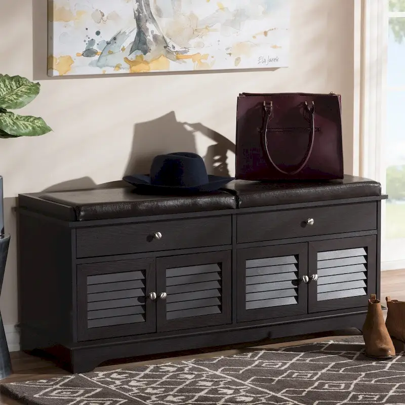 Contemporary Dark Brown 2-Drawer Shoe Storage Bench by Baxton Studio