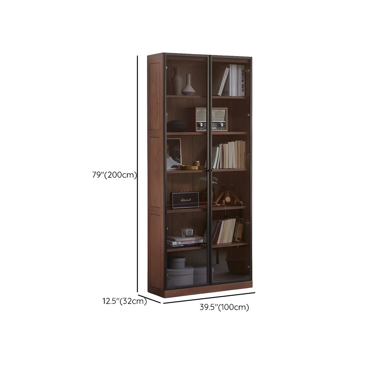 Adjustable Shelves Glass Solid Wood Display Wine Cabinet