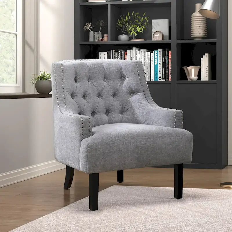 Modern Traditional Accent Chair Chenille Upholstery Button-Tufted Solid Wood 1pc Living Room Furniture