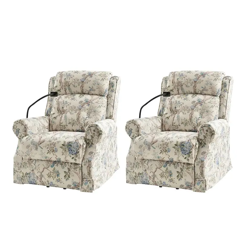 Billy Traditional Lift Assist Power Recliner With Massage Heat And Manual Headrest Set of 2 by HULALA HOME