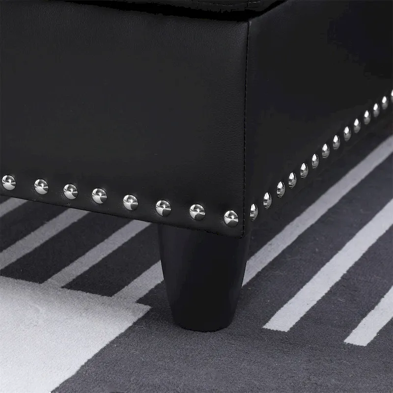 Faux Leather Sectional Sofa with Ottoman and 2 Pillows