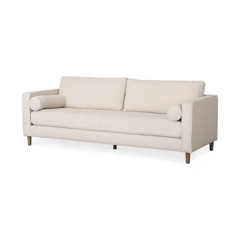 Loretta Cream Fabric w/ Solid Wood Frame and Bolster Cushions - 87.9W x 36.2D x 33.8H