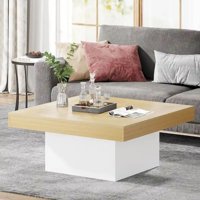 Square Coffee Table with LED Edge Lighting and Open Shelf