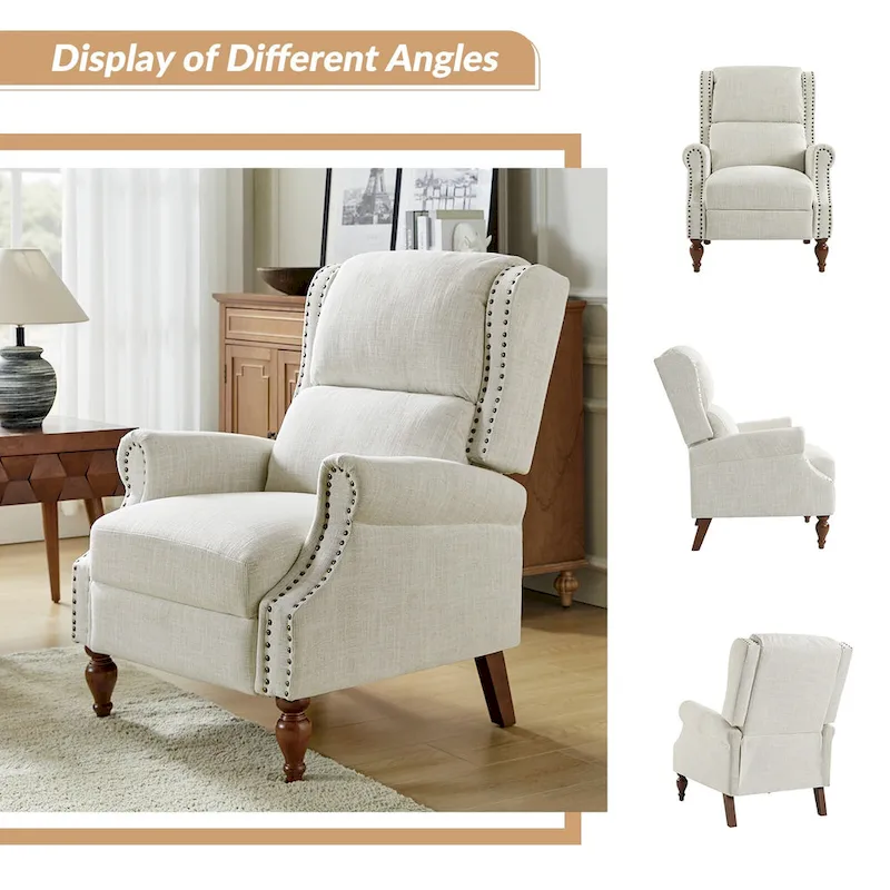 Traditional Roll Arm Manual Recliner with Solid Wood Legs