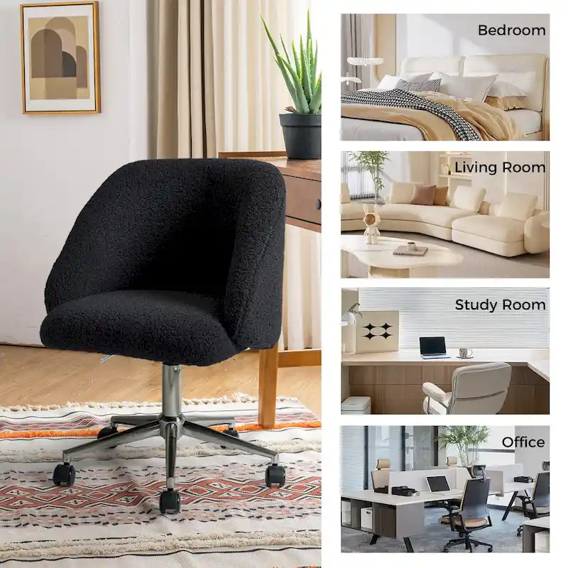 Joah Modern Boucle 360 Swivel Height Adjustable Swivel Office Chair with Rolling Wheels by HULALA HOME - N/A