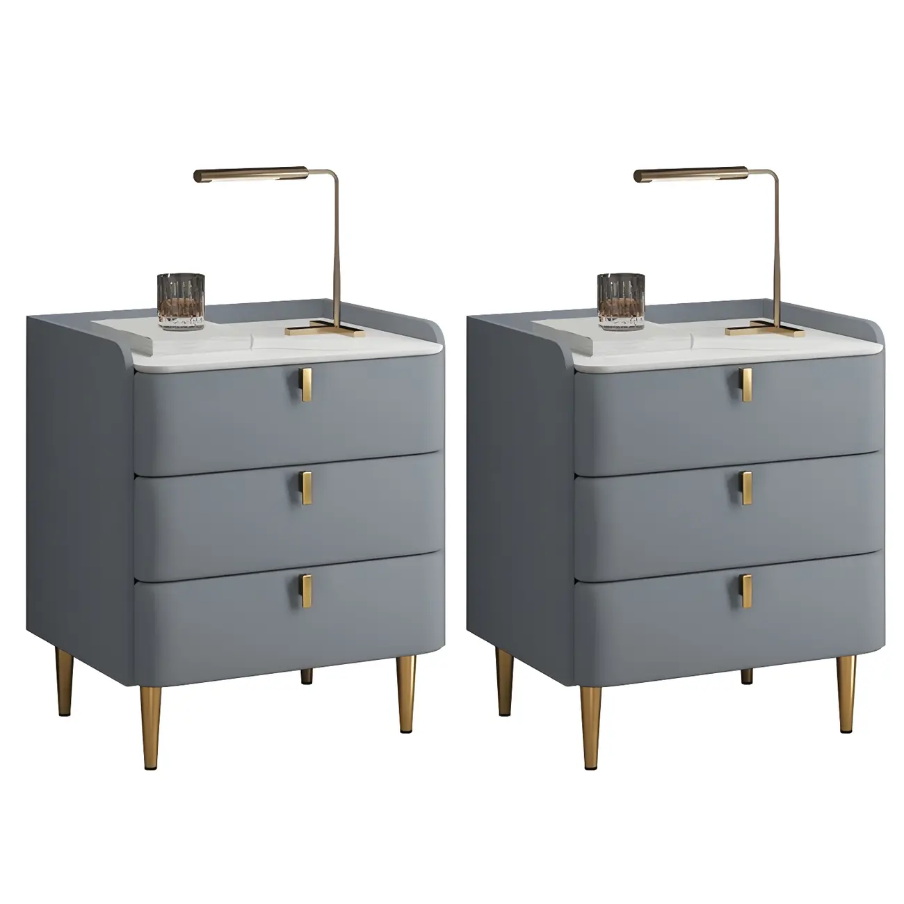 Glam Leather Sintered Stone Top Nightstand with Drawers