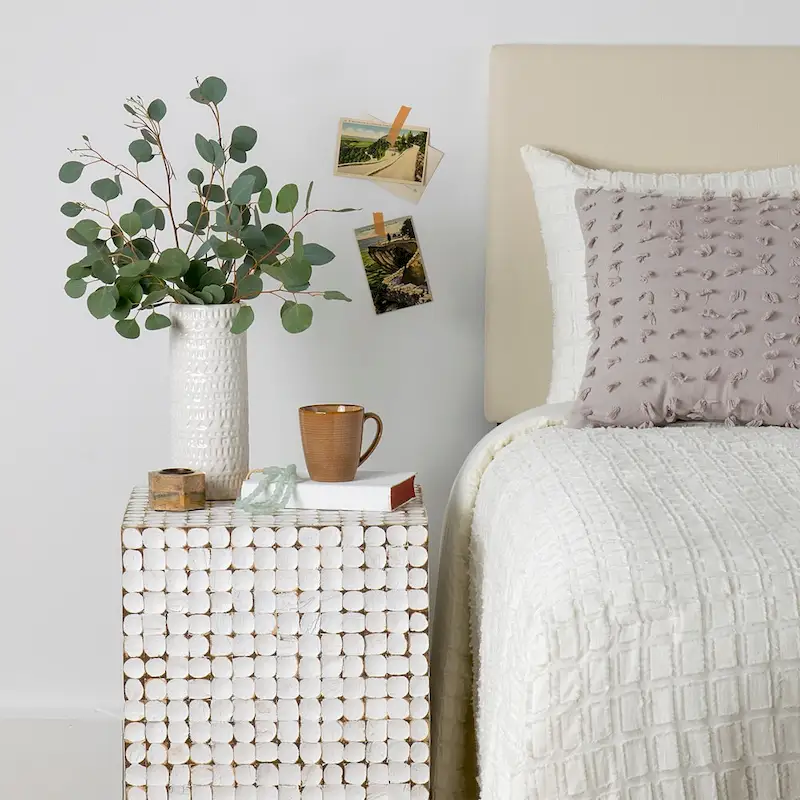 White Coconut Shell Cube Accent Table by East at Main