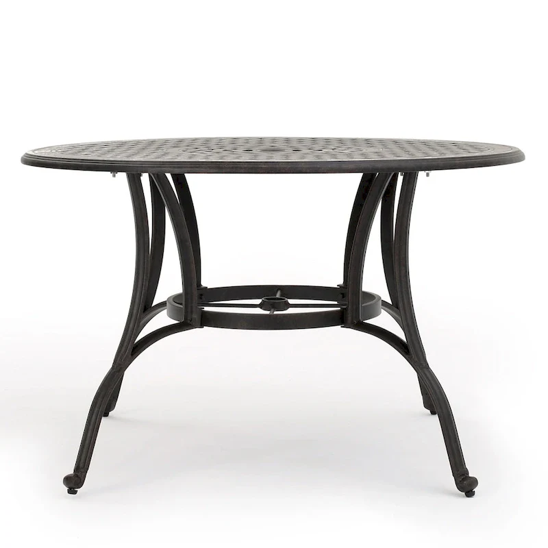 Simon Outdoor Dining Table, Round 47 Inch, Bronze Finished Cast Metal Frame