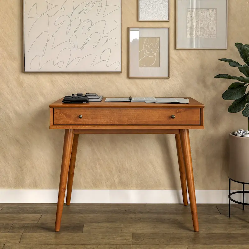 Mid-Century Solid Wood Desk with Drawer