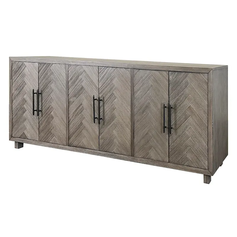 90 Six Door TV Console, Entertainment Stand, Wood Accent Cabinet, Fully Assembled, Gray - 90W x 32H x 16D