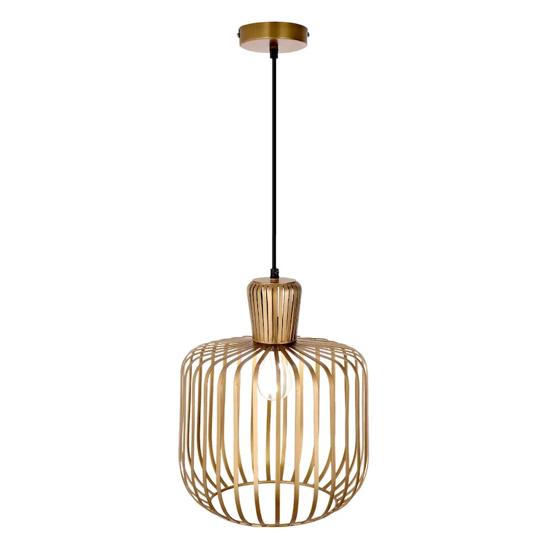 Charissa River of Goods Antique Brass-Painted Metal 11.75-Inch Pendant Light with Cage Globe Shade - 11.75  x 11.75  x 16/75