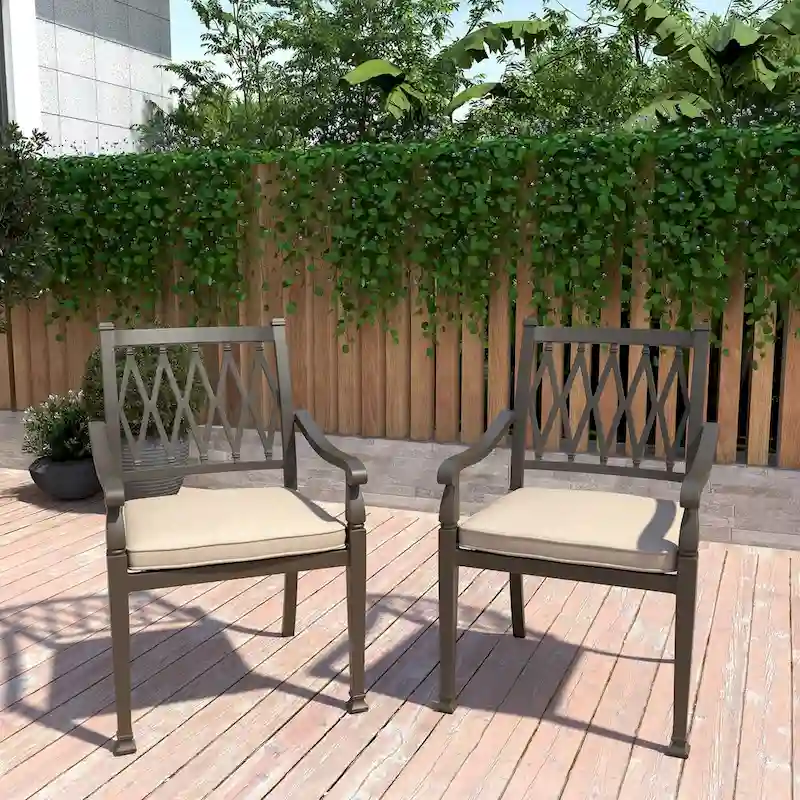 Patio Cast Aluminum Lattice Dining Chairs with Cushions (Set of 4)