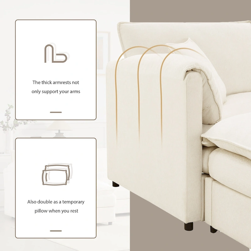 Chenille Modular Sectional Sofa, U Shaped Cloud Upholstered Couch Set