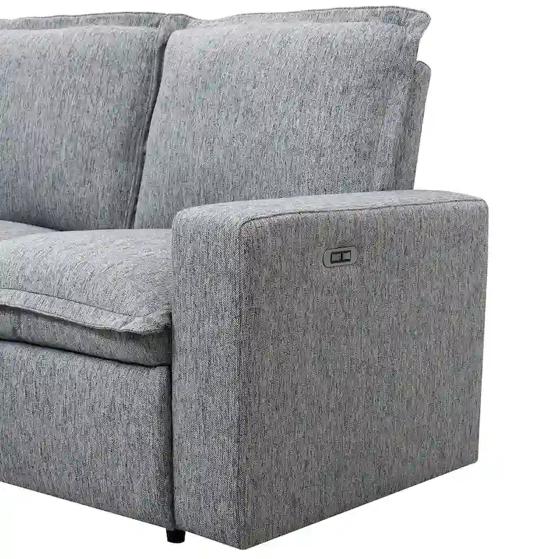 Grey Linen L-Shaped Sectional Sofa with Power Recliners & USB