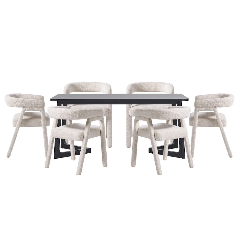 Middlebrook 7 Piece Solid Wood Dining Table Set w/ Full Fabric Chairs