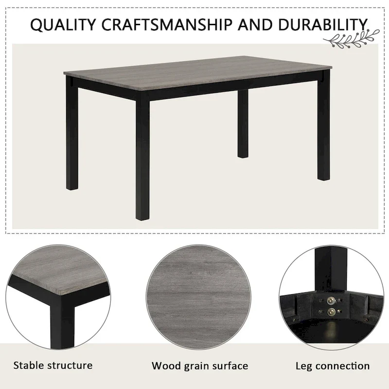 6 Piece Dining Table Set, Wooden Dining Table Set with Rectangular Dining Table, Bench and 4 Upholstered Chairs