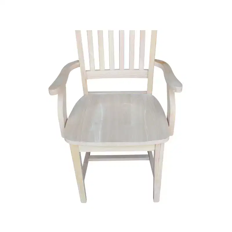 Mission Side Chair with Arms Unfinished - International Concepts: Solid Wood, Slat Back, Kitchen Furniture