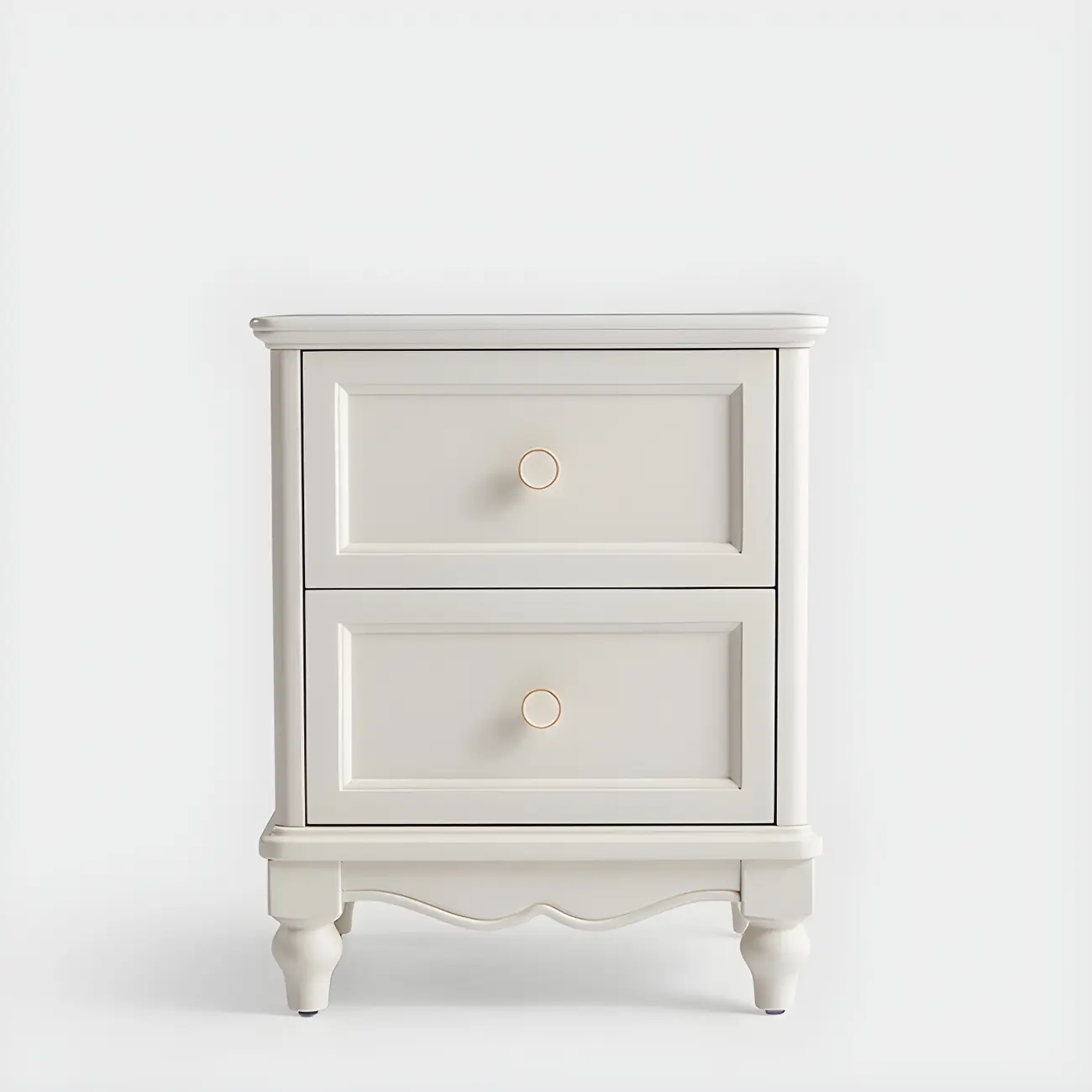 French 2-Layer White Wood Bedroom Nightstand