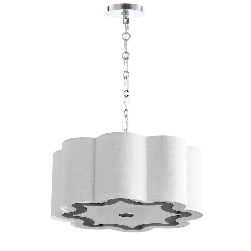 Gabrielle 4-Light 20  Adjustable Scalloped Shade Metal LED Pendant, Chrome/White by JONATHAN Y