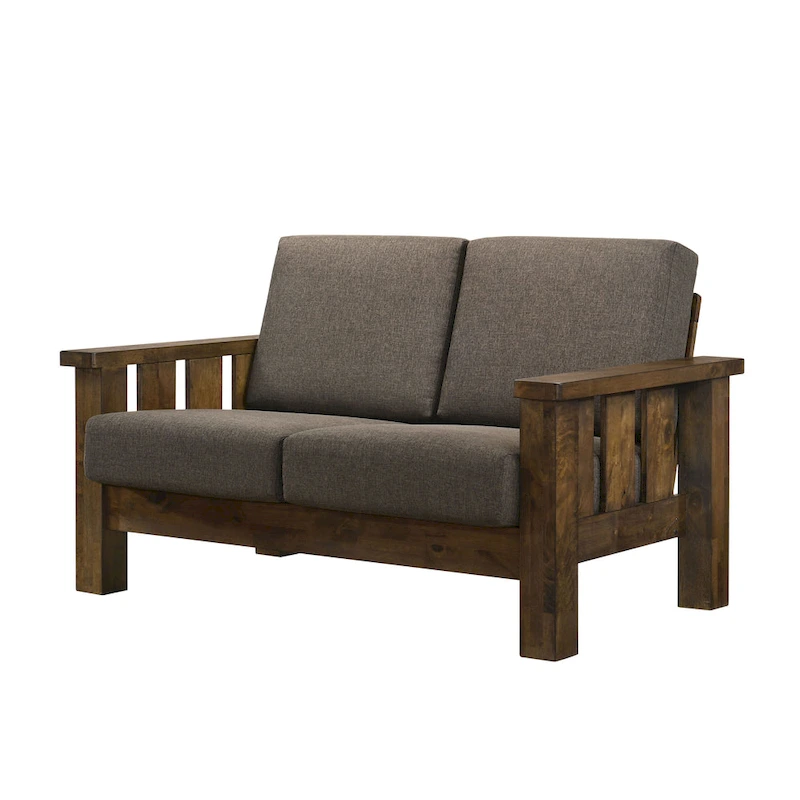 Jimo Rustic Oak and Linen Fabric 2-Piece Sofa Set by Furniture of America