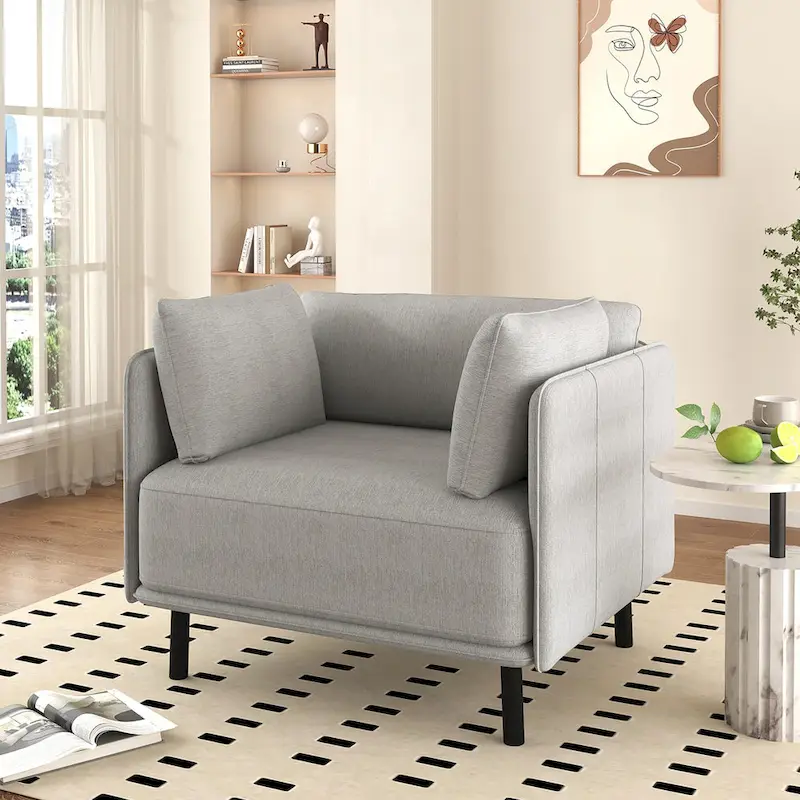 Modern 39.17 Upholstered Accent Chair with Solid Metal Legs and Pillow for Living Room