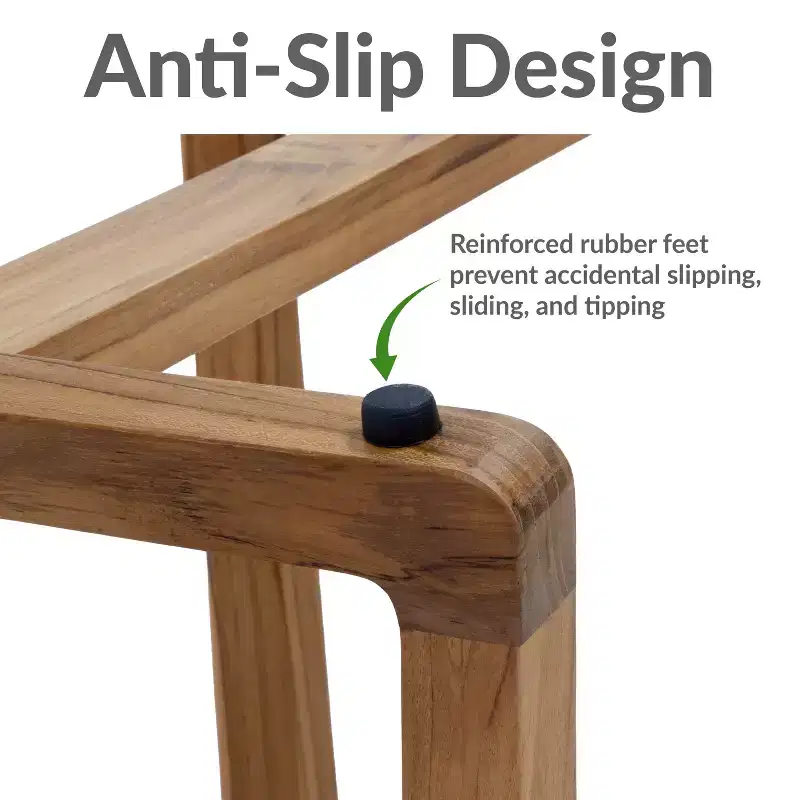 Sunnydaze 19 Solid Teak Wood Shower Bench with Ergonomic Curved Design
