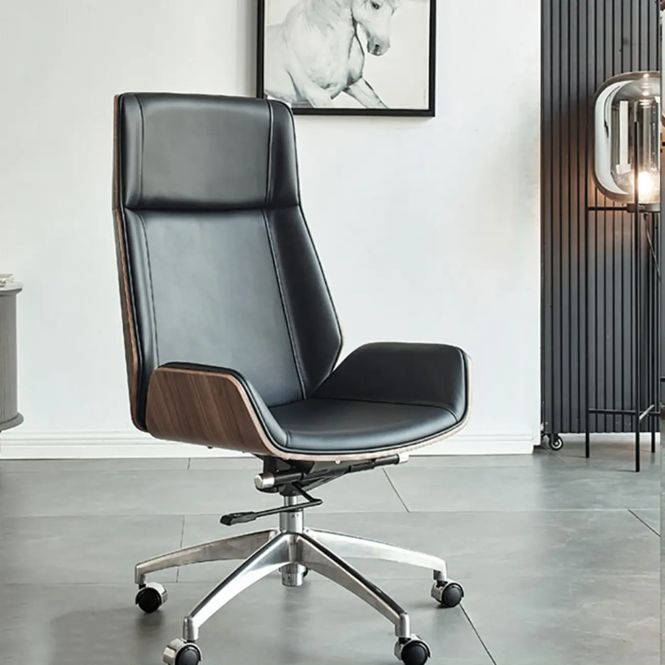 High-Back Black Leather Adjustable Swivel Office Chair