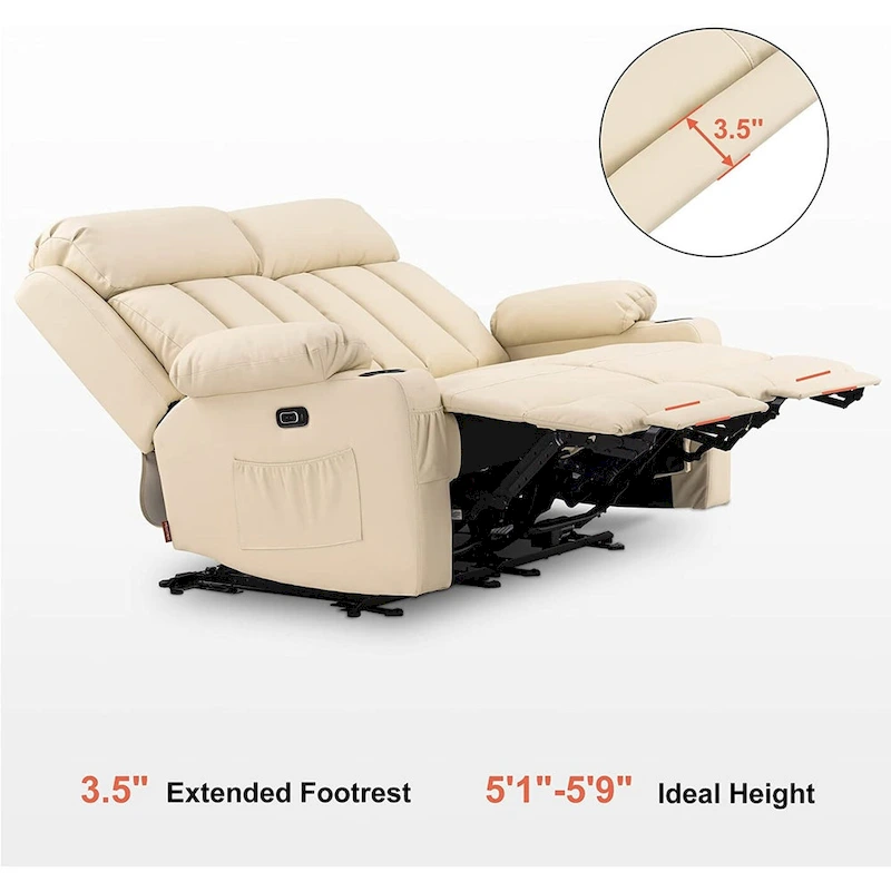 MCombo Electric Power Reclining Sofa with Heat & Massage, Faux Leather 6095/6075/6077