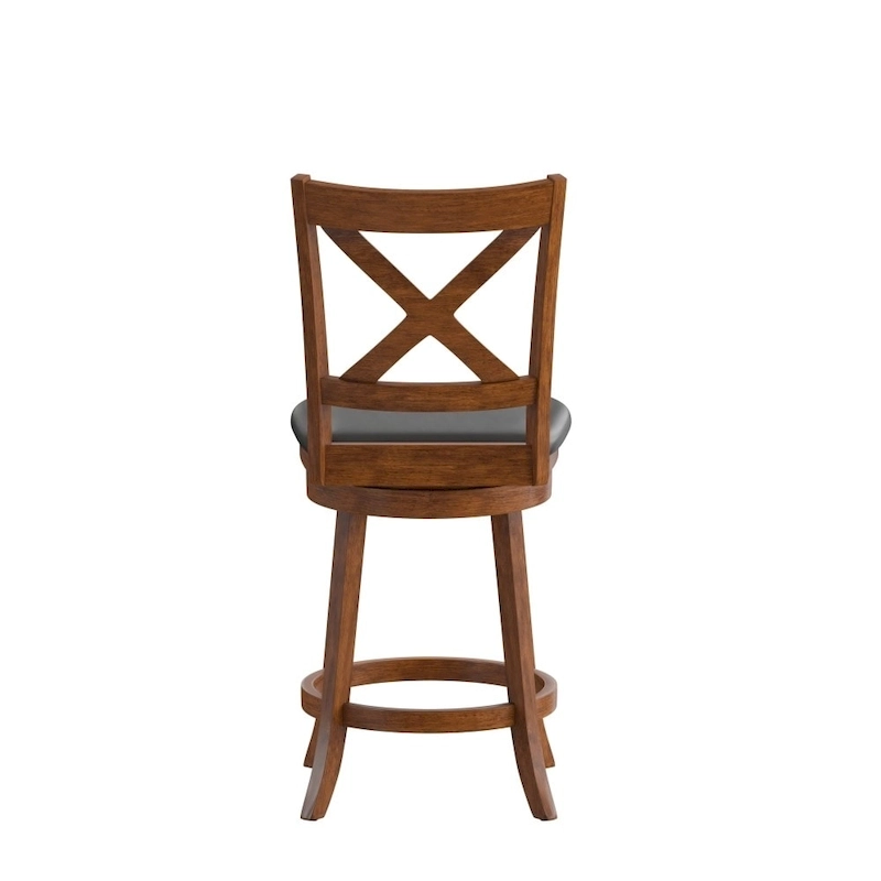Modern Ladderback Wooden Upholstered Swivel Counter Height Stool