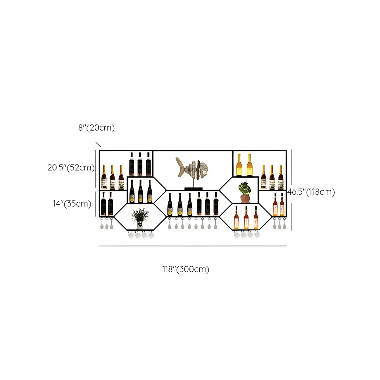 Black Metal Wall-Mounted Lighted Wine Rack