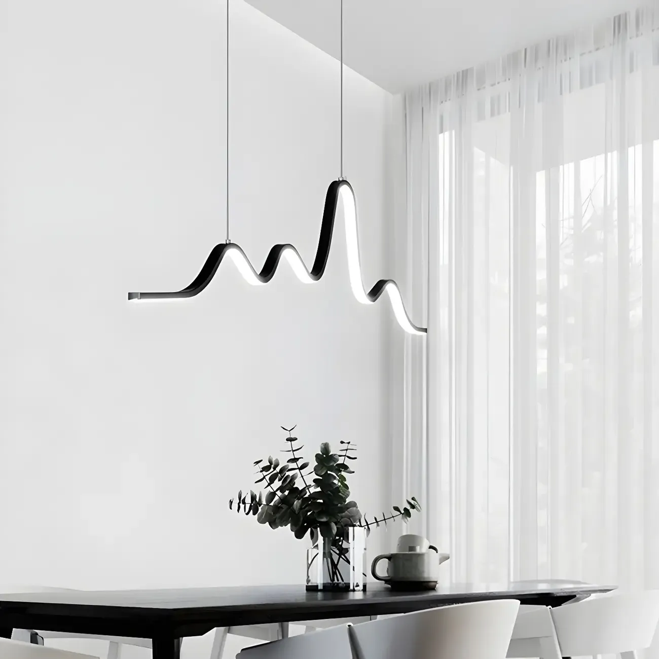 Artistic Black Linear Adjustable Island Pendant Light