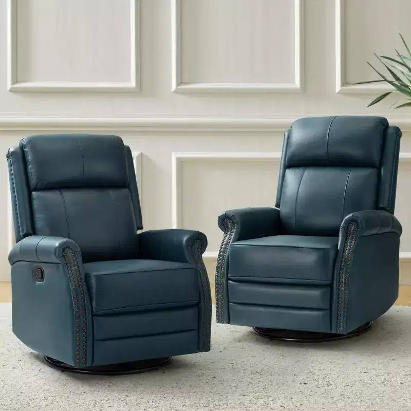 Irene 30.5 Wide Genuine Leather Manual Recliner with Rolled Arms Set of 2| ART OF LIVING DESIGNS