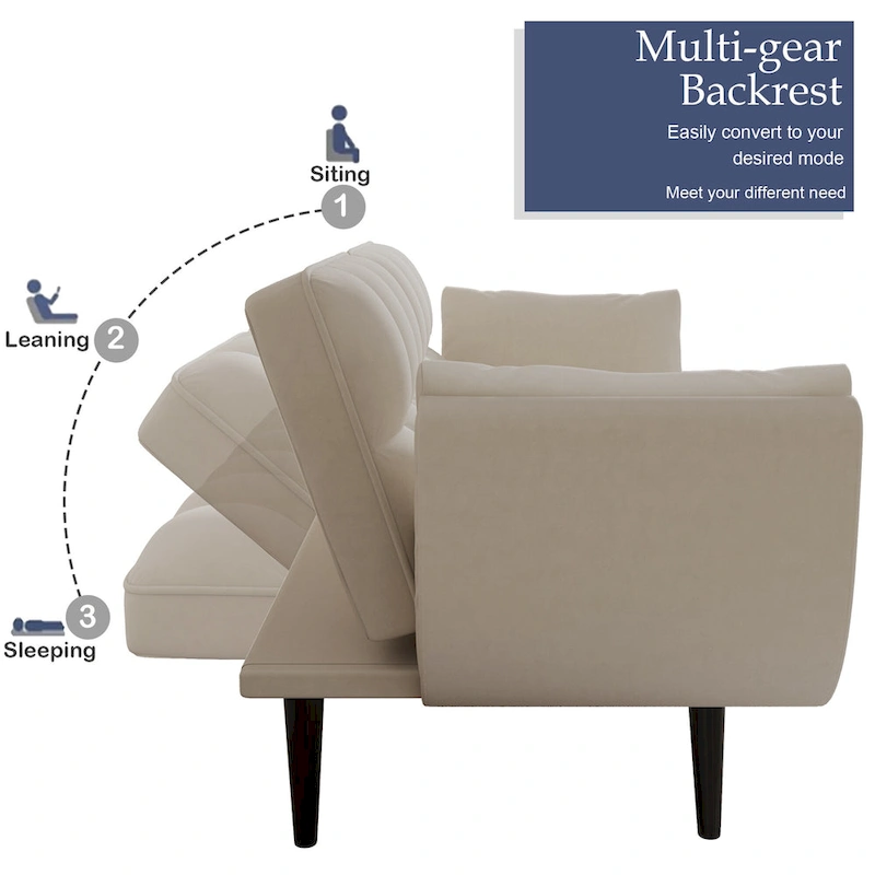 57 Sofa Bed,Polyester Blend Comfy Futon Couch Bed with 2 Square Pillows, Convertible Sleeper Sofa with Adjustable Backrest