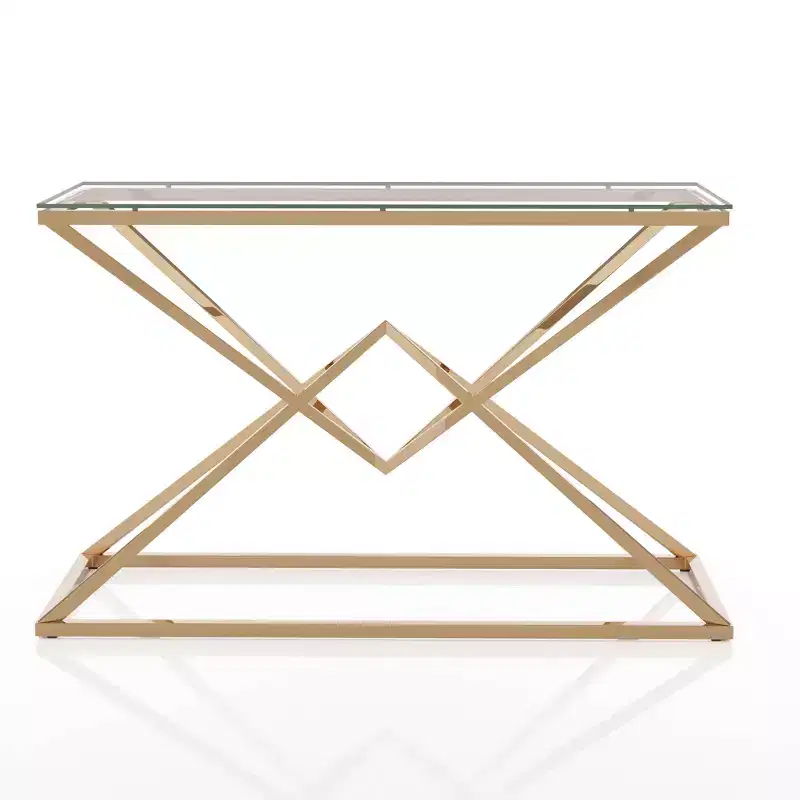 Justi Glass Top Sofa Table Gold Plating - miBasics: Steel Frame, Entryway, Modern Design, 47.25"W