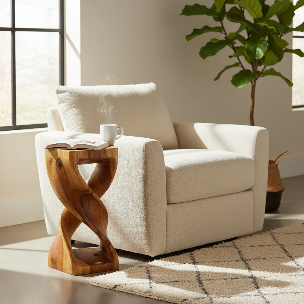 Wood Double Twist Stool Table 12 in SQ x 26 in H Oak Oil - 12 x 12 x 26