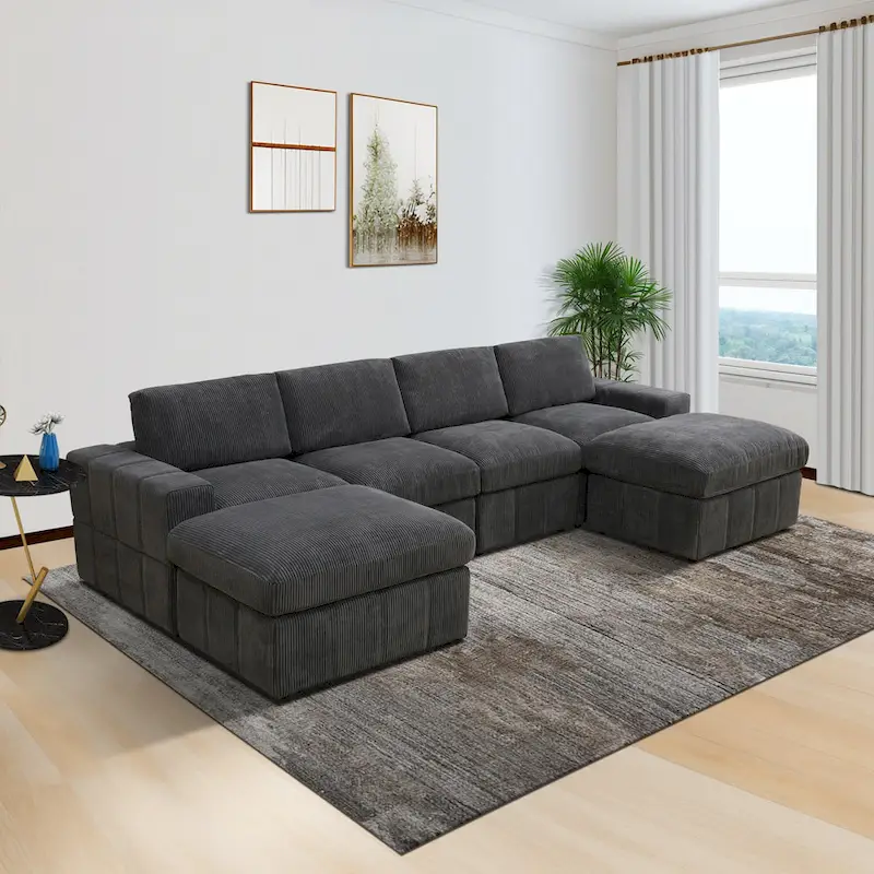 132W 6 - Piece U-Shaped Corduroy Modular Sectional Sofa Couch