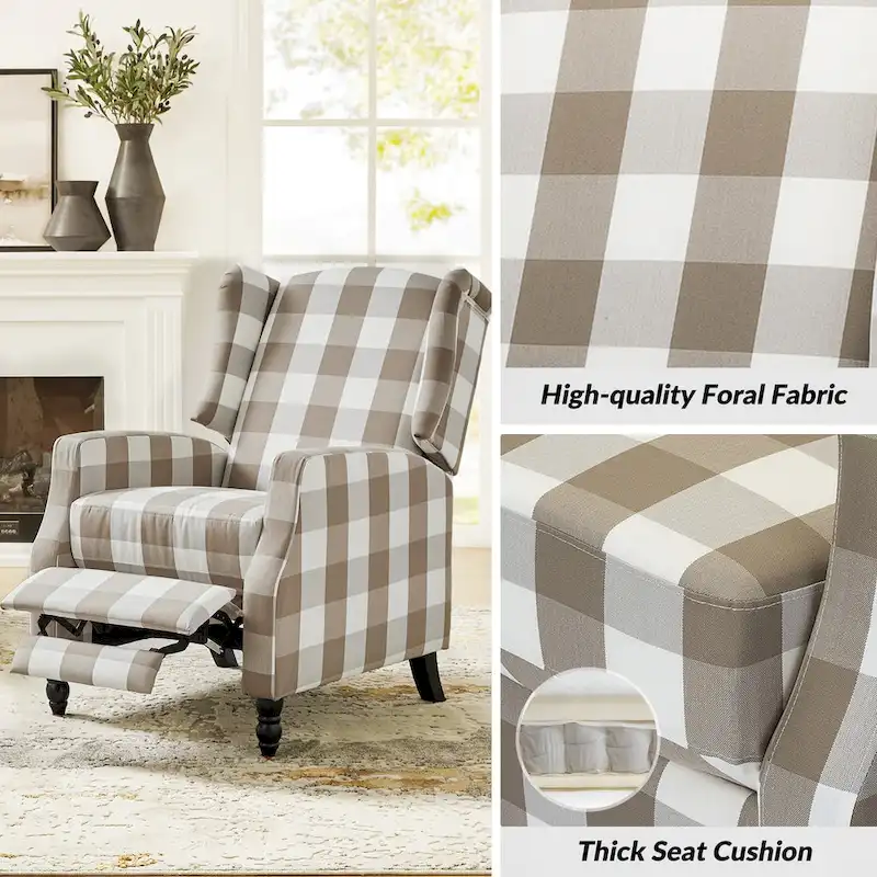 Damaris Mid-Century Modern Manual Pushback Recliner with Wingback Design by HULALA HOME