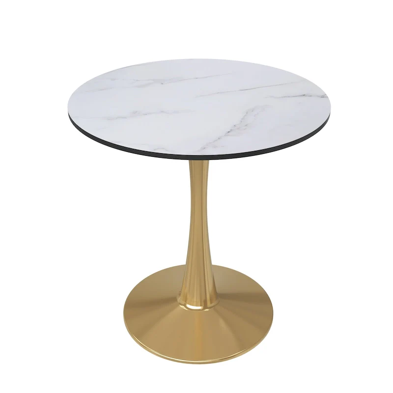LeisureMod Bristol 24 Round Dining Table for 4 with MDF Tabletop in Gold Steel Base for Kitchen & Dining Room