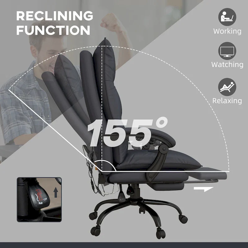 Vinsetto High Back Massage Office Chair with 6 Vibration Points, Heated Reclining Microfiber Computer Chair with Footrest