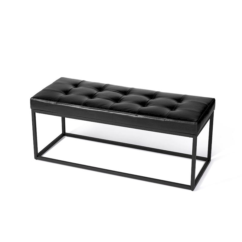 Glitzhome 45W Modern Black Tufted Upholstered Bench with Metal Frame Legs - 45W x 19H x 17.5D
