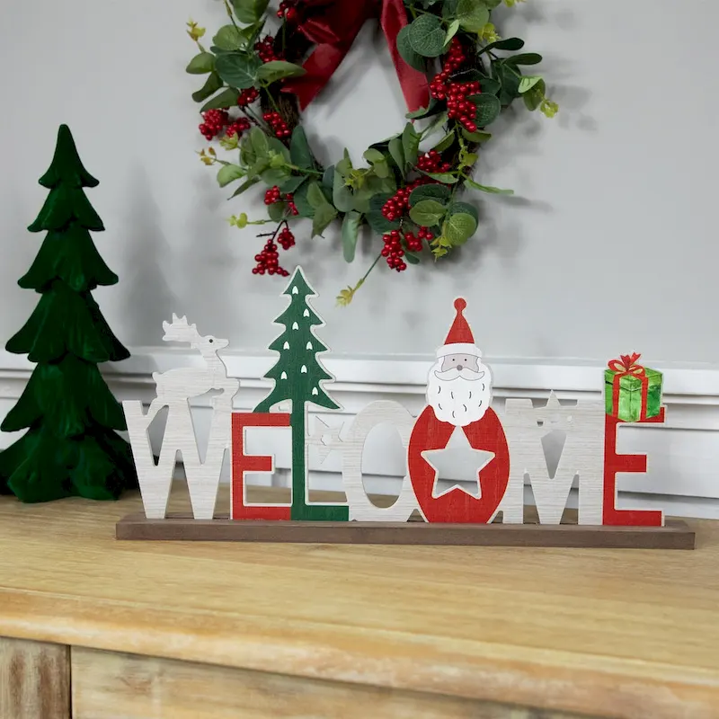 Wooden  Welcome  Christmas Sign - 16  - Red and White