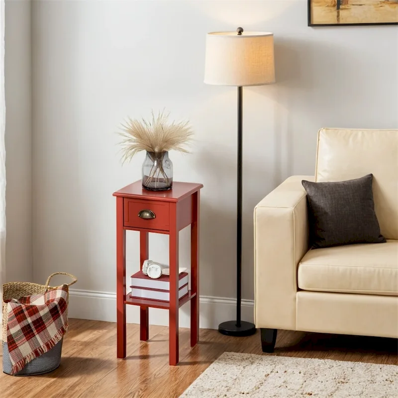 2-Tier Side Table with Drawer,Narrow End Table with Bottom Shelf