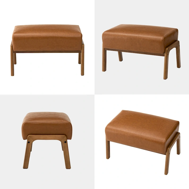 Glitzhome Set of 2 Mid-century Leatherette Ottoman Accent Stools
