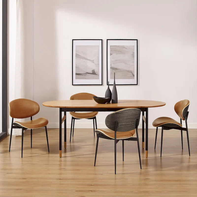 Set of 4 Mid-century Wood and Faux Leather Dining Chairs