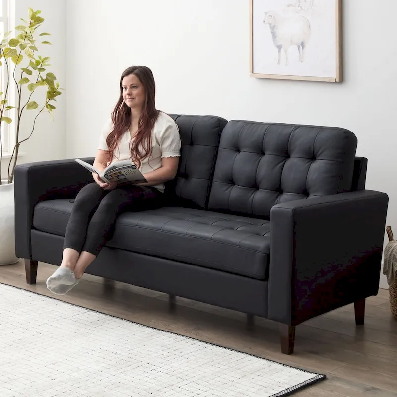 Brookside Brynn 76-in. Square-arm Faux Leather/Velvet/Fabric Sofa