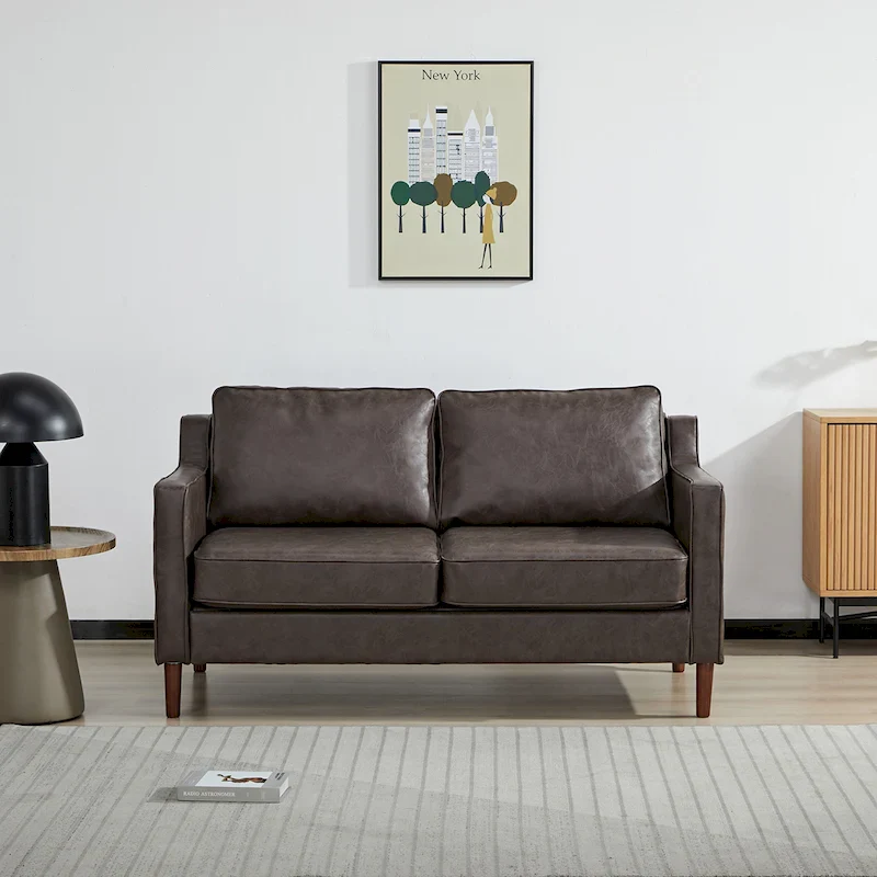 Sedona Modern Loveseat Sofa, Faux Linen / Vegan Leather Couch - N/A